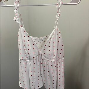 Sienna Sky White Top with Red Heart Pattern